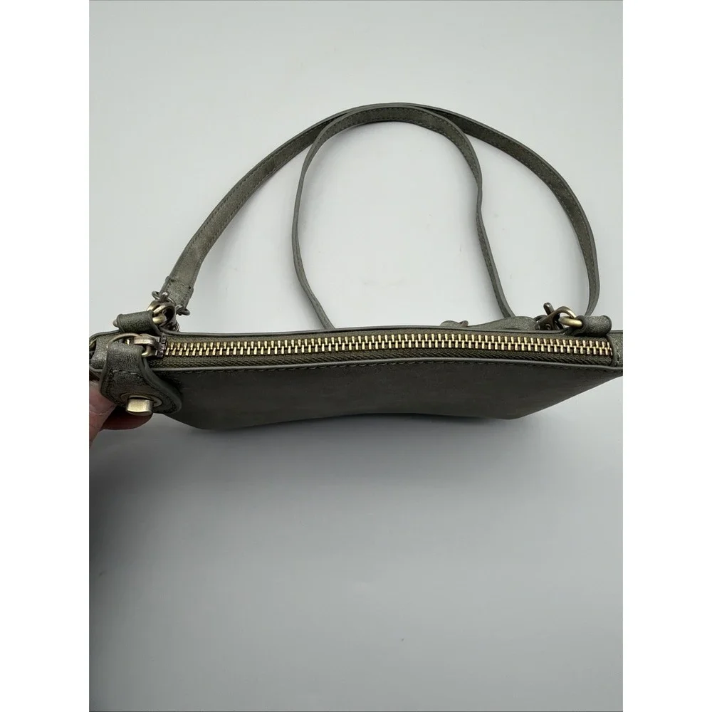 Joy Susan Crossbody Purse Wristlet Clutch Vegan Faux Leather Pewter EUC